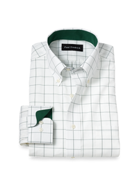 Non-Iron Cotton Windowpane Dress Shirt With Contrast Trim - Green