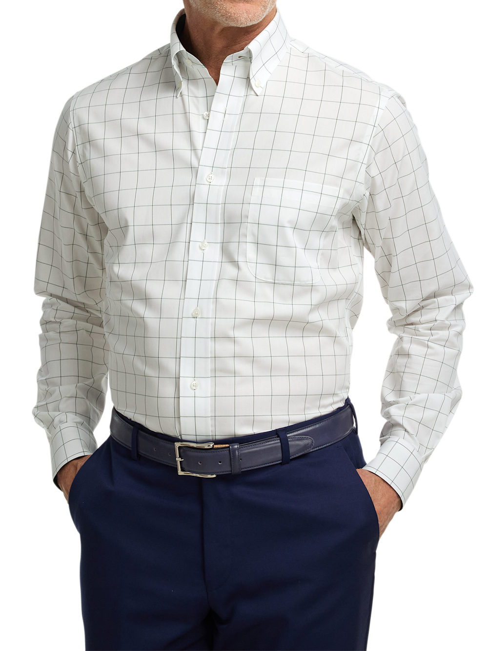 Alternate Image of Non-iron Cotton Windowpane Dress Shirt With Contrast Trim-1