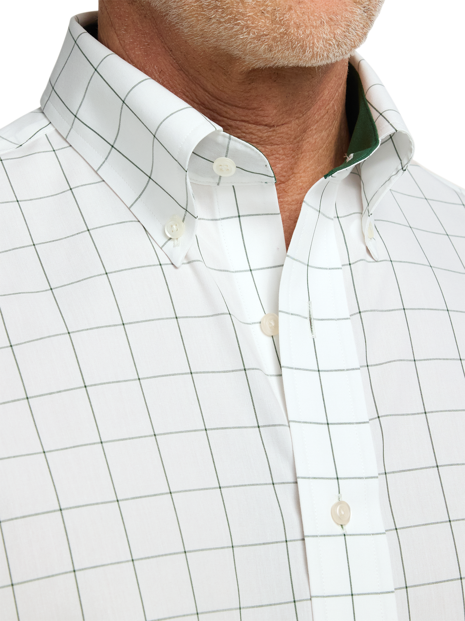 Non-Iron Cotton Windowpane Dress Shirt With Contrast Trim - Green