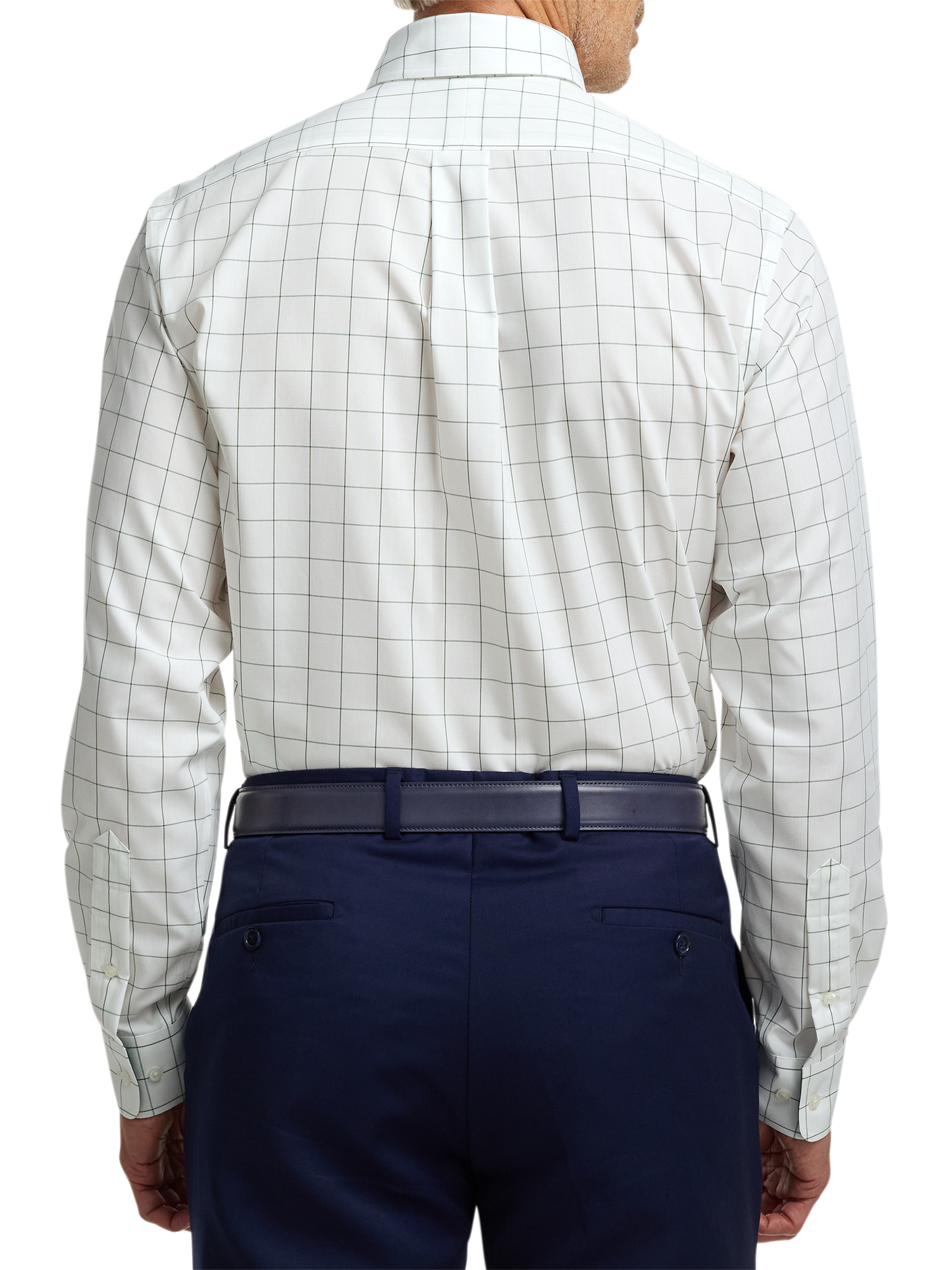 Non-Iron Cotton Windowpane Dress Shirt With Contrast Trim - Green