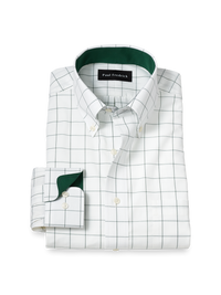 Non-Iron Cotton Windowpane Dress Shirt With Contrast Trim - Green
