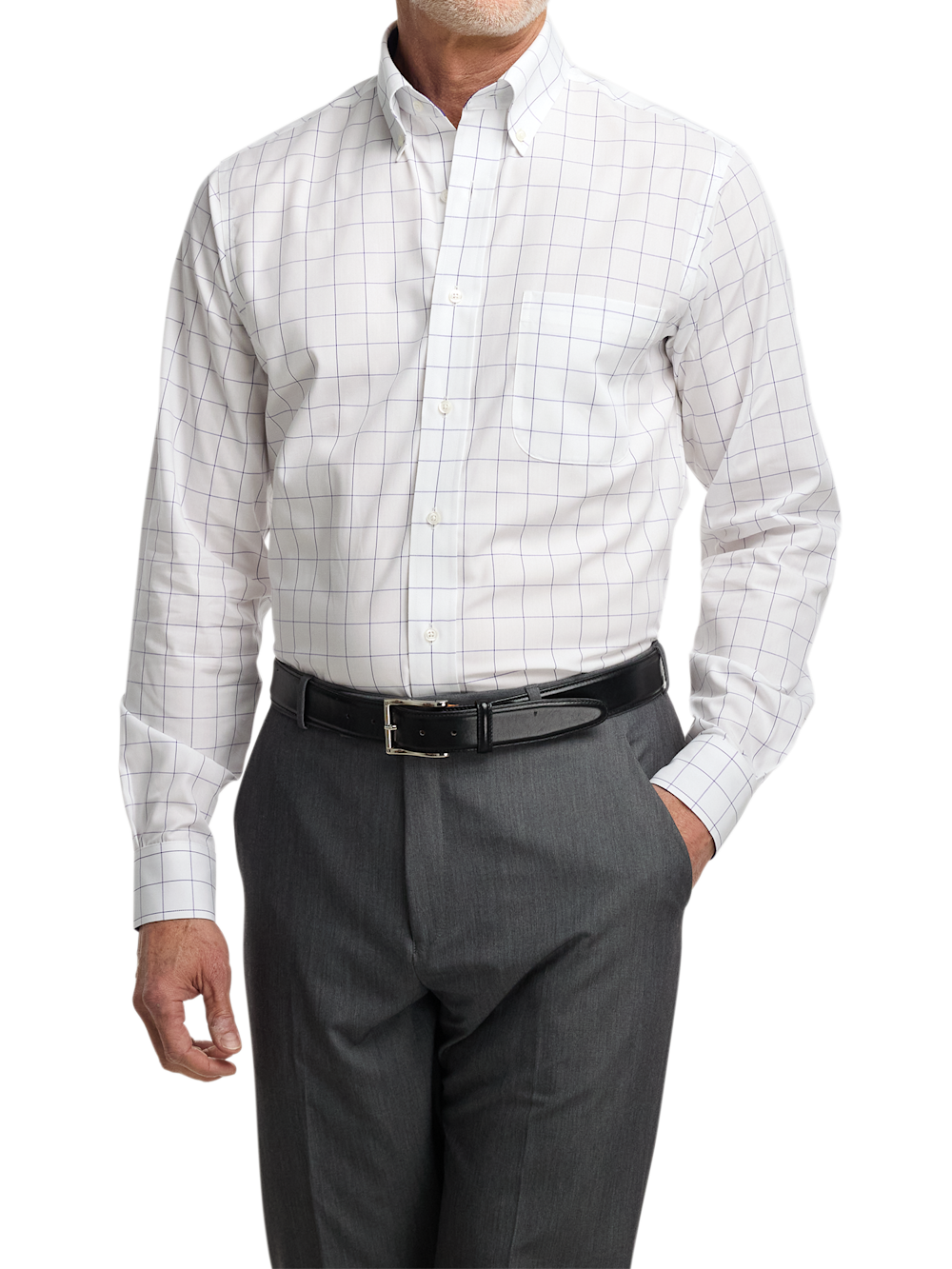 Alternate Shot of Men's Purple Check Shirts Contrast Fabric Inside Neckband And Cuffs