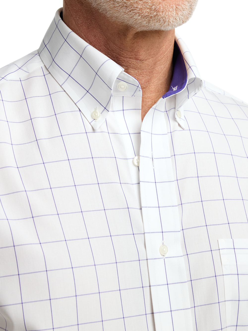 Alternate Shot of Men's Purple Check Shirts Contrast Fabric Inside Neckband And Cuffs - 2