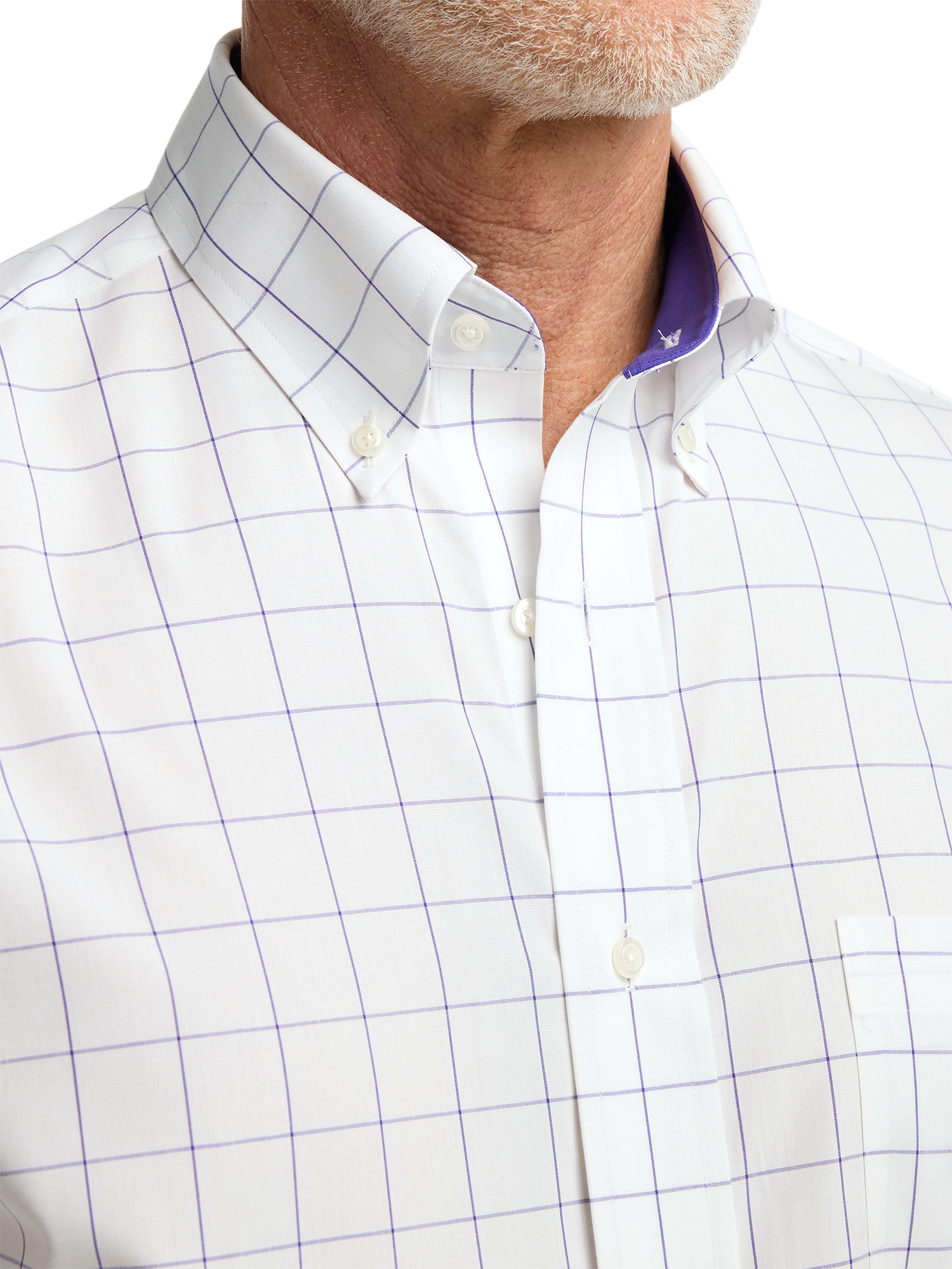 Non-Iron Cotton Windowpane Dress Shirt With Contrast Trim - Purple