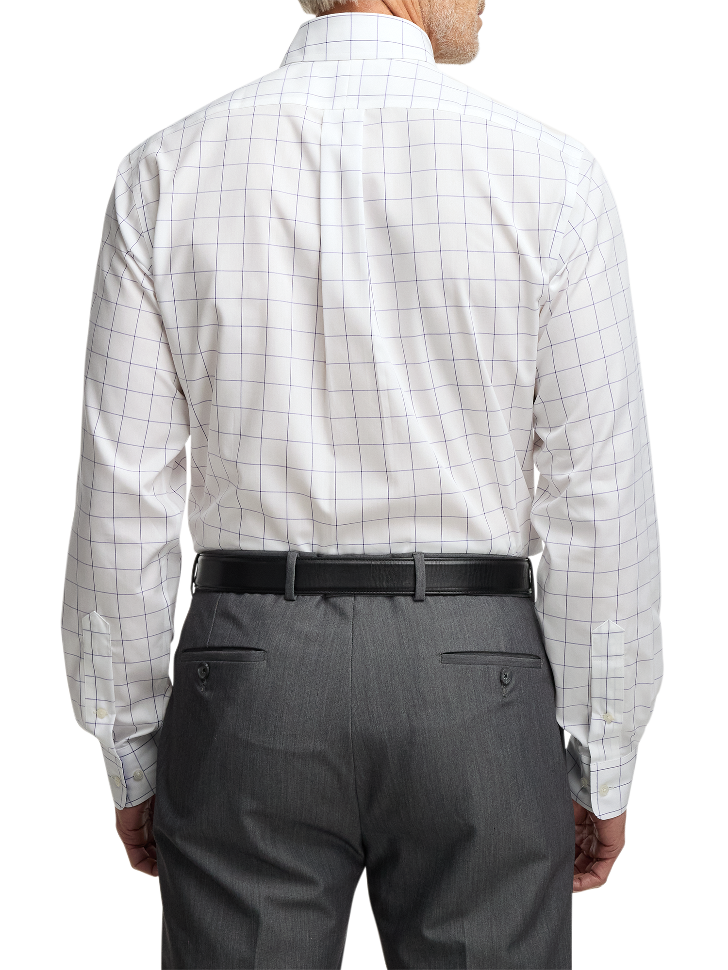 Non-Iron Cotton Windowpane Dress Shirt With Contrast Trim - Purple