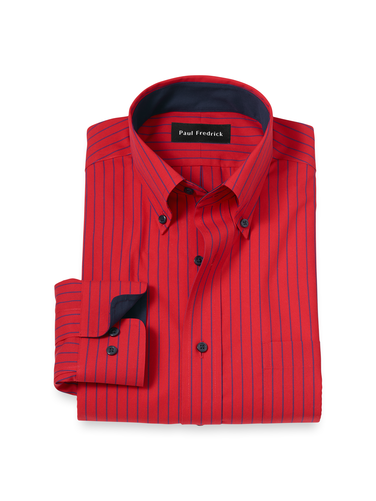 Non-Iron Cotton Stripe Dress Shirt With Contrast Trim - Red
