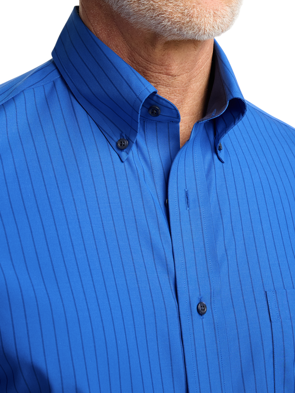 Non-Iron Cotton Stripe Dress Shirt With Contrast Trim - Blue Slim Fit / 16 / 32 Non-Iron Cotton Stripe Dress Shirt With Contrast Trim - Blue Slim Fit / 16 / 32