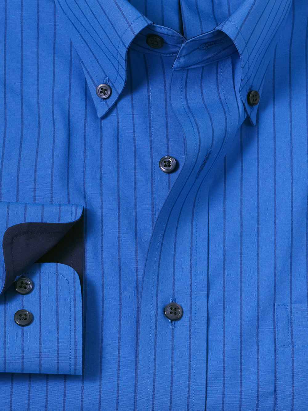 Non-Iron Cotton Stripe Dress Shirt With Contrast Trim - Blue Slim Fit / 16 / 32 Non-Iron Cotton Stripe Dress Shirt With Contrast Trim - Blue Slim Fit / 16 / 32
