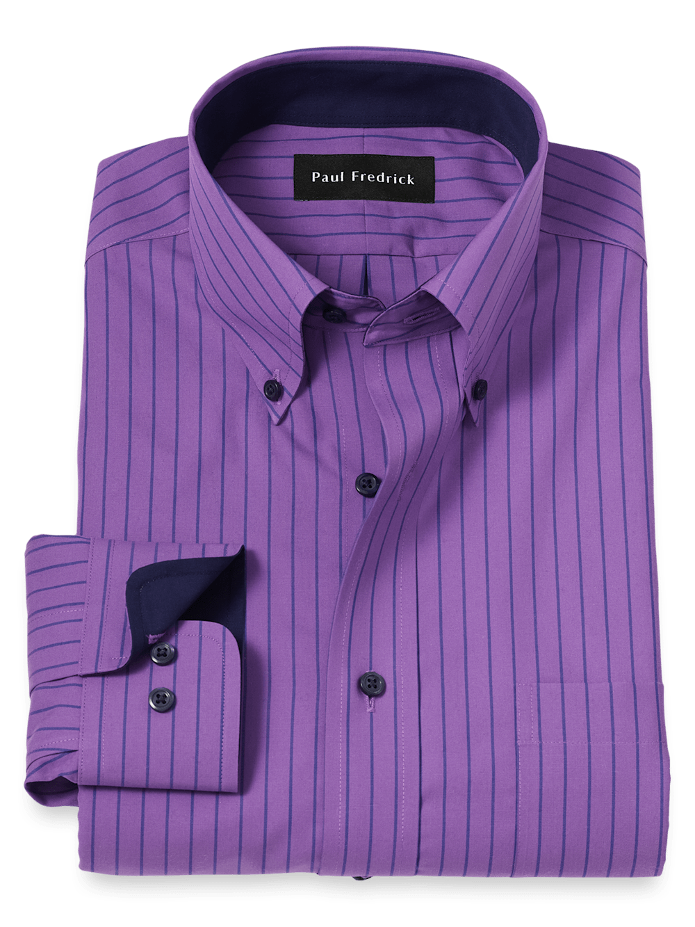 Product Image of Non-iron Cotton Stripe Dress Shirt With Contrast Trim-Purple