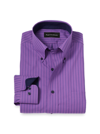 Non-Iron Cotton Stripe Dress Shirt With Contrast Trim - Purple