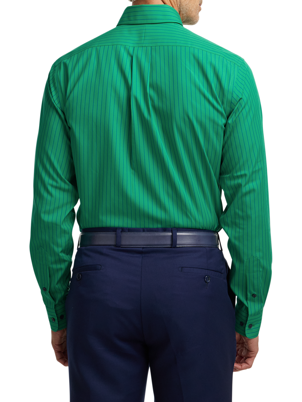 Non-Iron Cotton Stripe Dress Shirt with Contrast Trim - Green Classic Fit / 17 / 33 Non-Iron Cotton Stripe Dress Shirt with Contrast Trim - Green Classic Fit / 17 / 33
