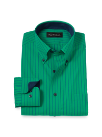 Non-Iron Cotton Stripe Dress Shirt With Contrast Trim - Green