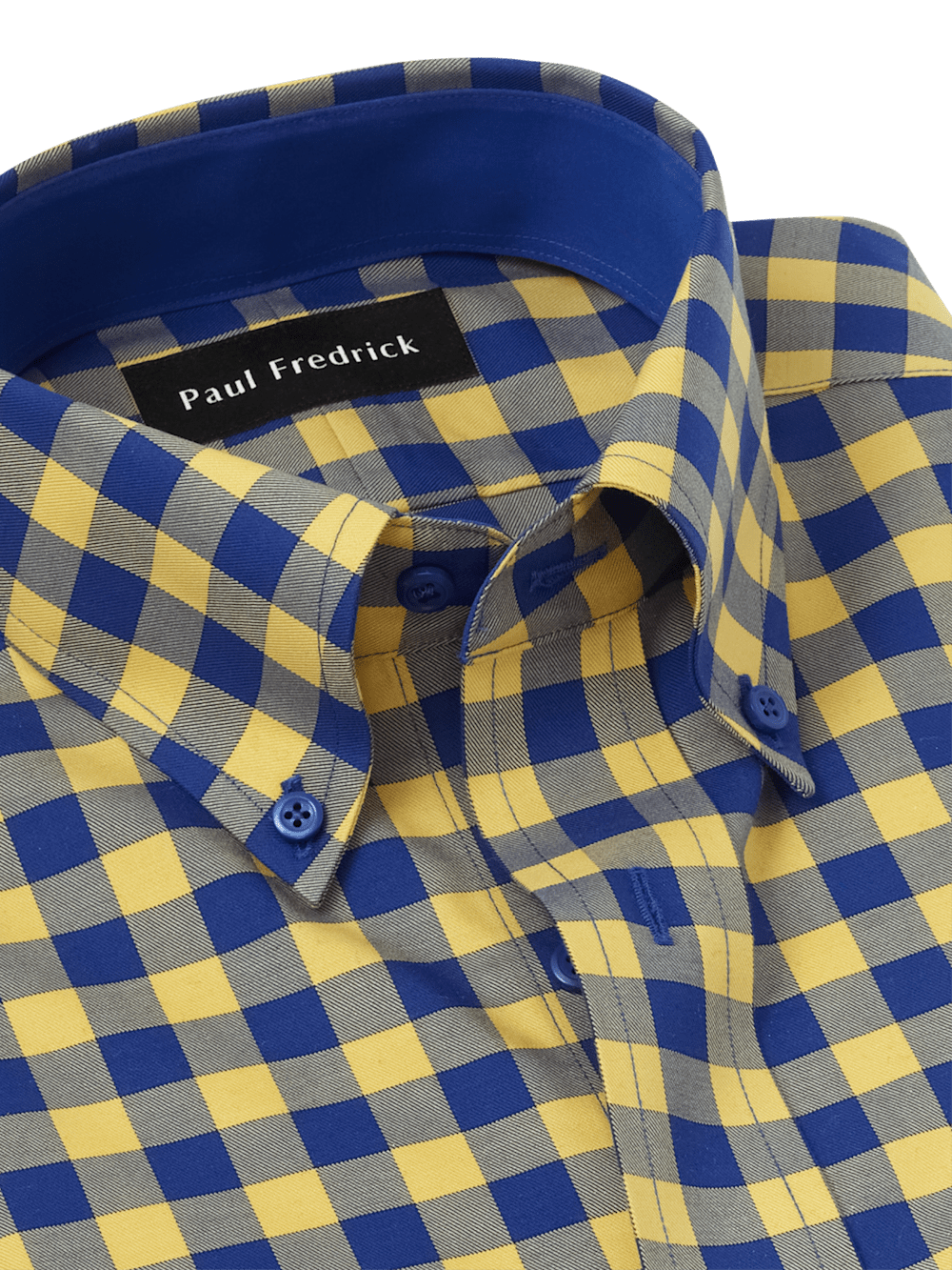 Non-Iron Cotton Gingham Dress Shirt With Contrast Trim - Blue/yellow Slim Fit / 17.5 / 34 Non-Iron Cotton Gingham Dress Shirt With Contrast Trim - Blue/yellow Slim Fit / 17.5 / 34