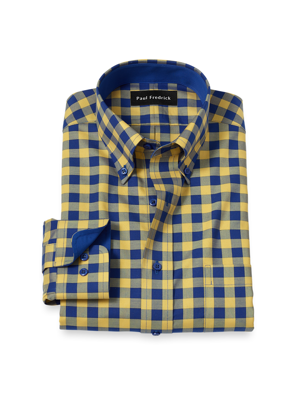 Men's Blue/Yellow Check Shirts Contrast Fabric Inside Neckband And Cuffs