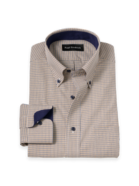 Non-Iron Cotton Check Dress Shirt With Contrast Trim - Navy/gold
