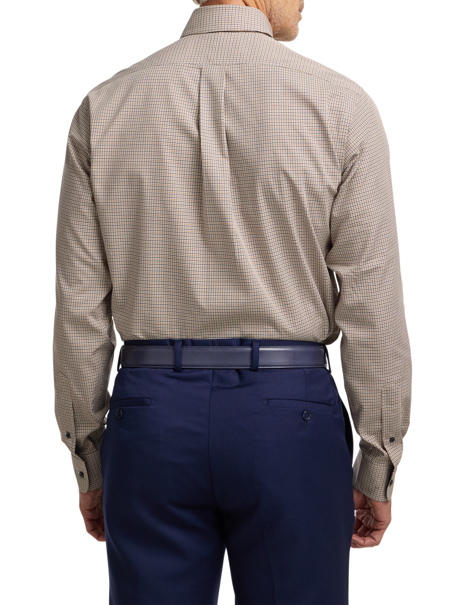 Non-Iron Cotton Check Dress Shirt With Contrast Trim - Navy/gold