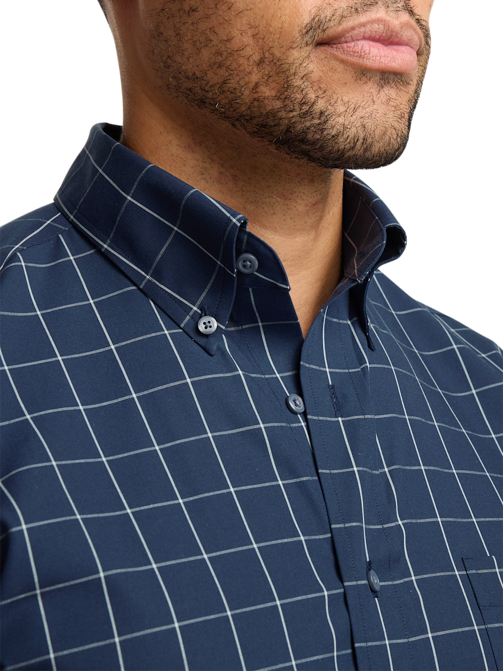 blue windowpane dress shirt Traveler Collection Tailored Fit Button-Down Collar Windowpane Dress Shirt - Missionary Package