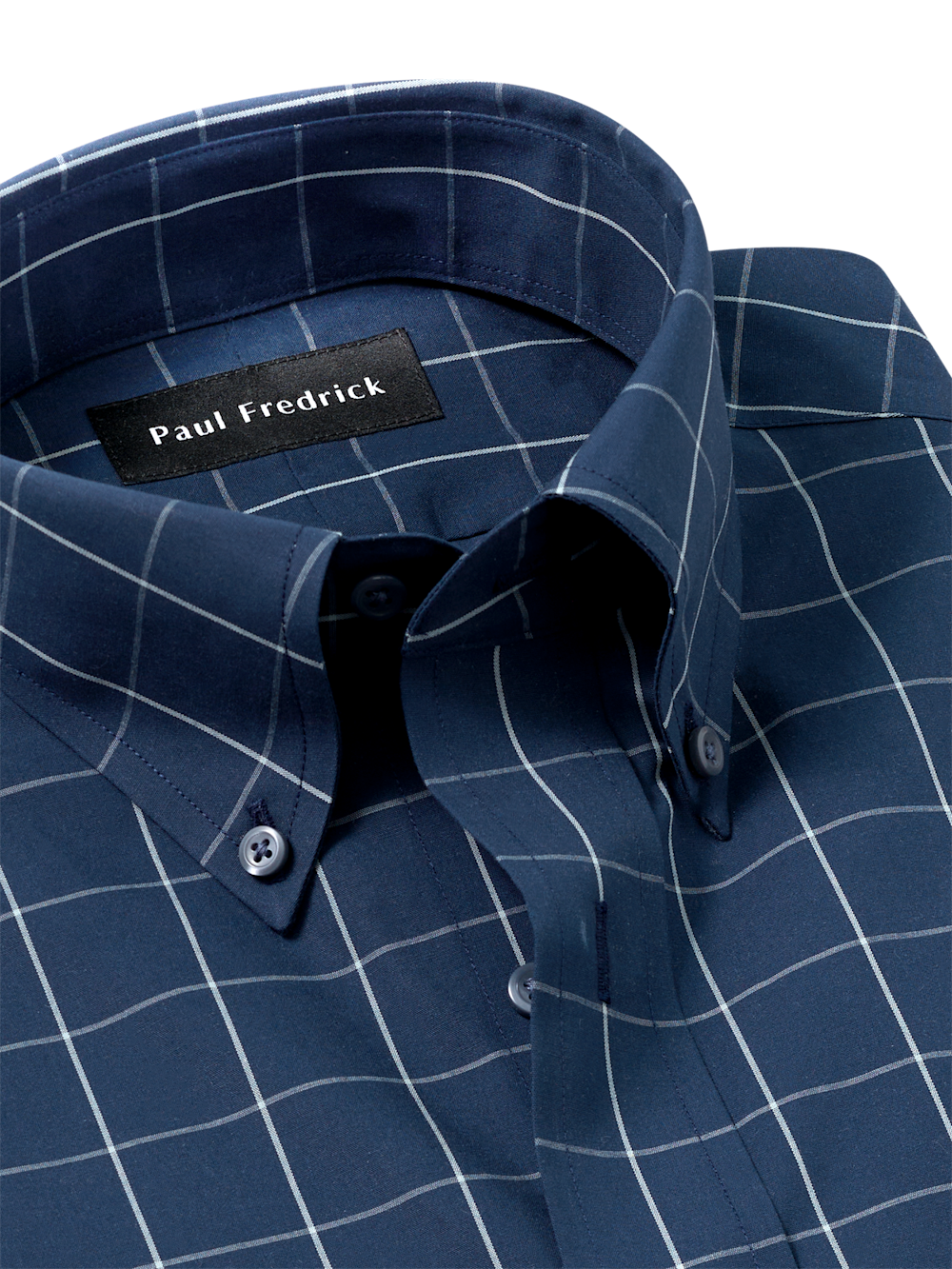 Non-Iron Cotton Windowpane Dress Shirt - Navy – Paul Fredrick Non-Iron Cotton Windowpane Dress Shirt - Navy – Paul Fredrick
