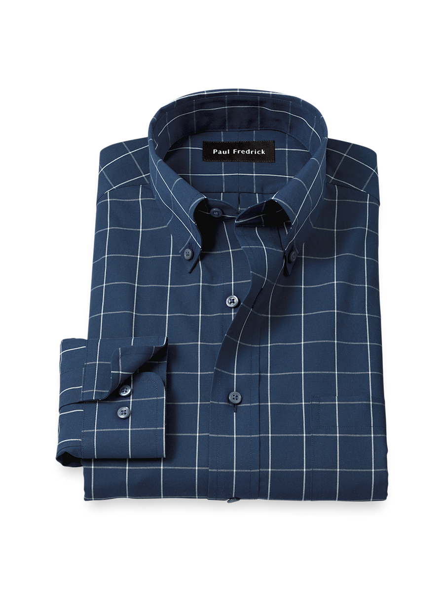 Non-Iron Cotton Windowpane Dress Shirt - Navy – Paul Fredrick