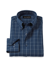 Non-Iron Cotton Windowpane Dress Shirt - Navy