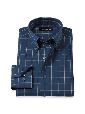 Non-Iron Cotton Windowpane Dress Shirt - Navy