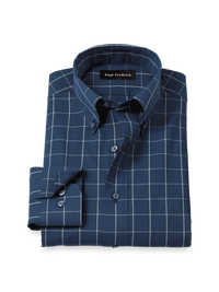 Non-Iron Cotton Windowpane Dress Shirt - Navy
