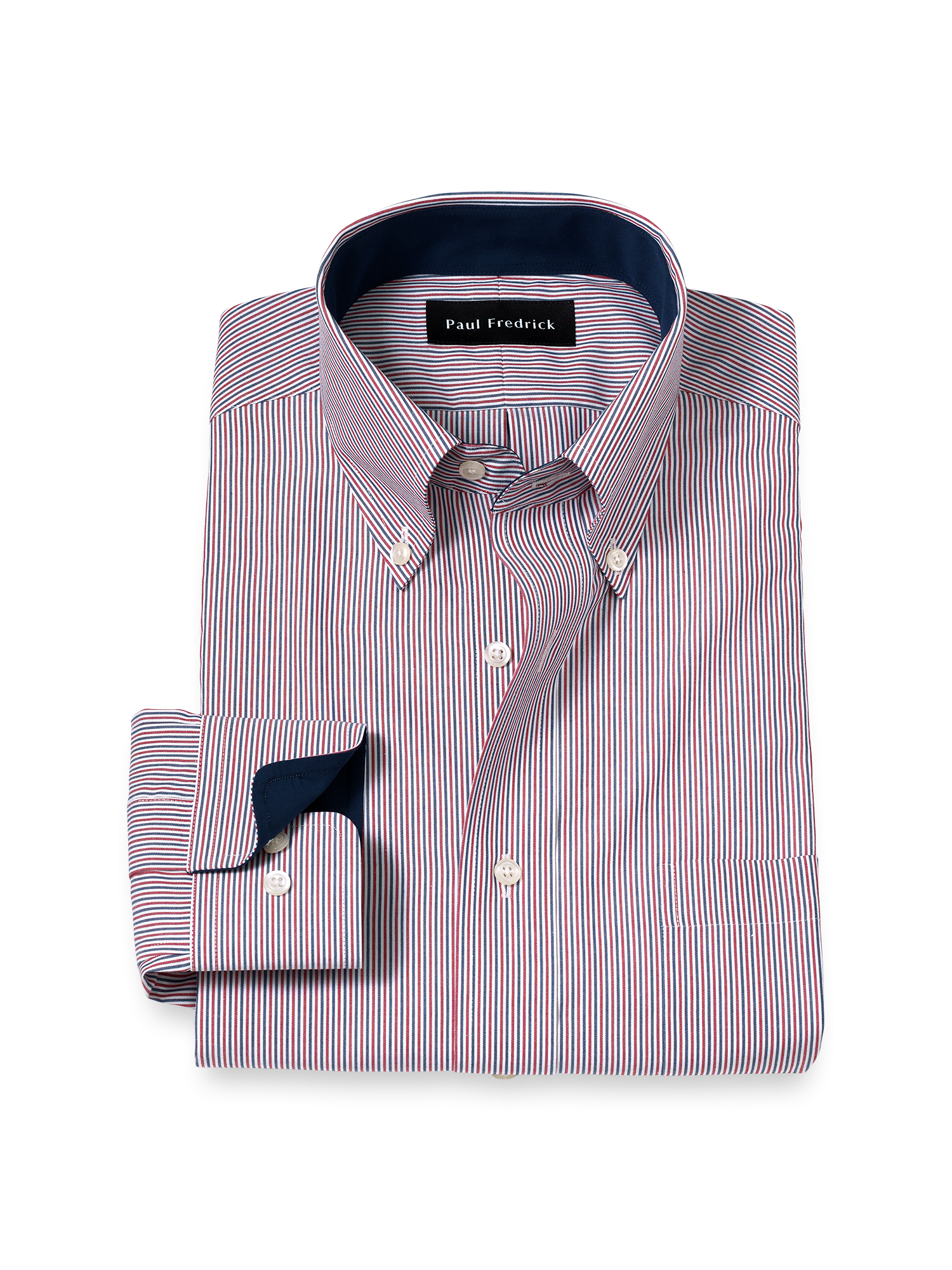 Non-Iron Cotton Stripe Dress Shirt With Contrast Trim - Red