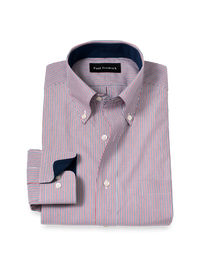 Non-Iron Cotton Stripe Dress Shirt With Contrast Trim - Red