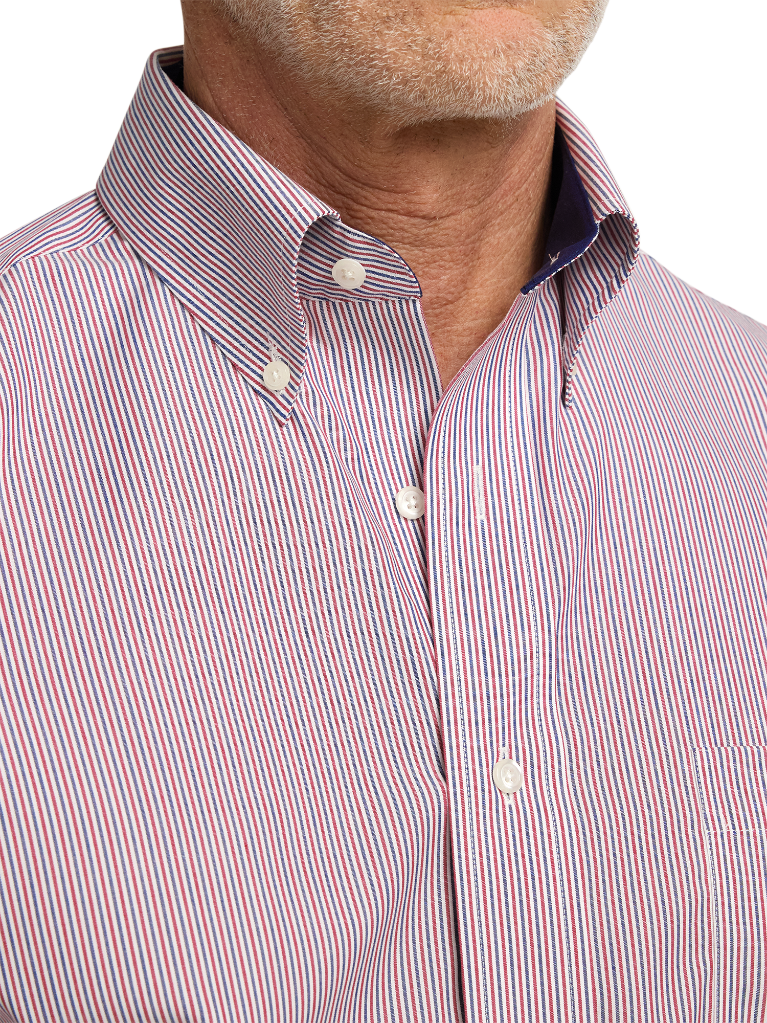 Non-Iron Cotton Stripe Dress Shirt With Contrast Trim - Red