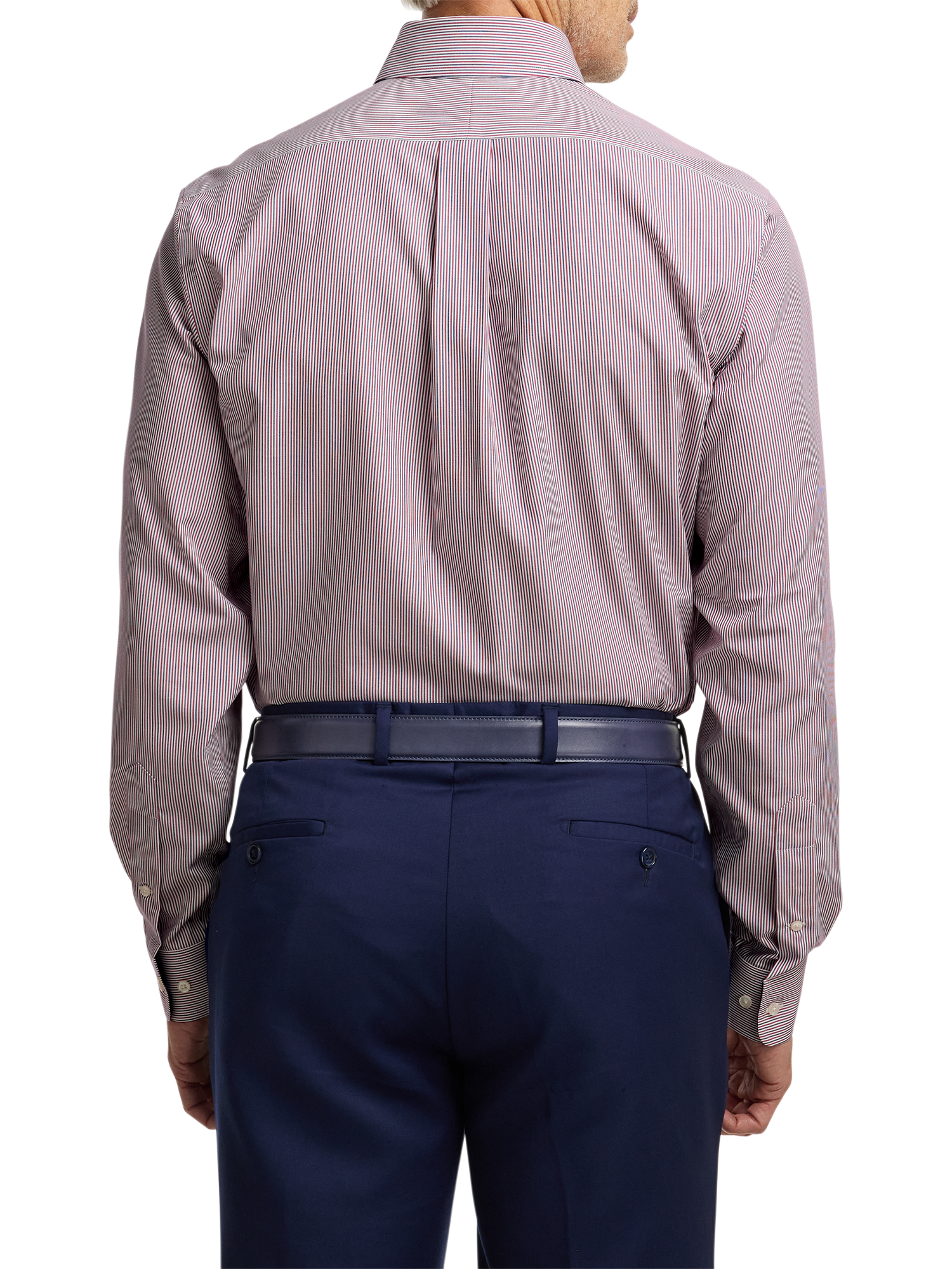Non-Iron Cotton Stripe Dress Shirt With Contrast Trim - Red