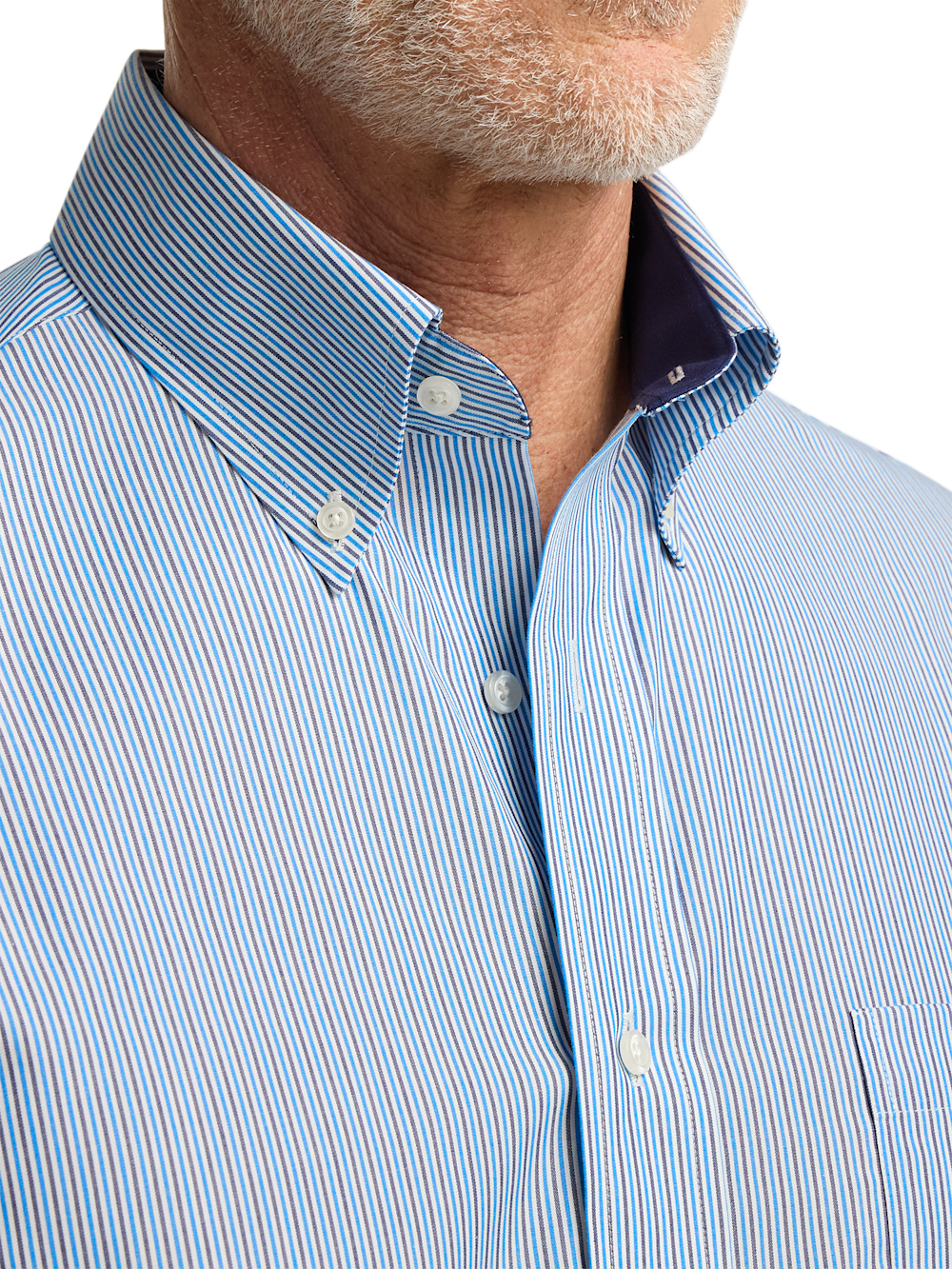 paul fredrick men's classic fit non-iron cotton stripe dress shirt Non-Iron Cotton Stripe Dress Shirt With Contrast Trim - White/blue