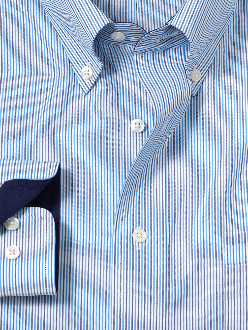 paul fredrick men's classic fit non-iron cotton stripe dress shirt Non-Iron Cotton Stripe Dress Shirt With Contrast Trim