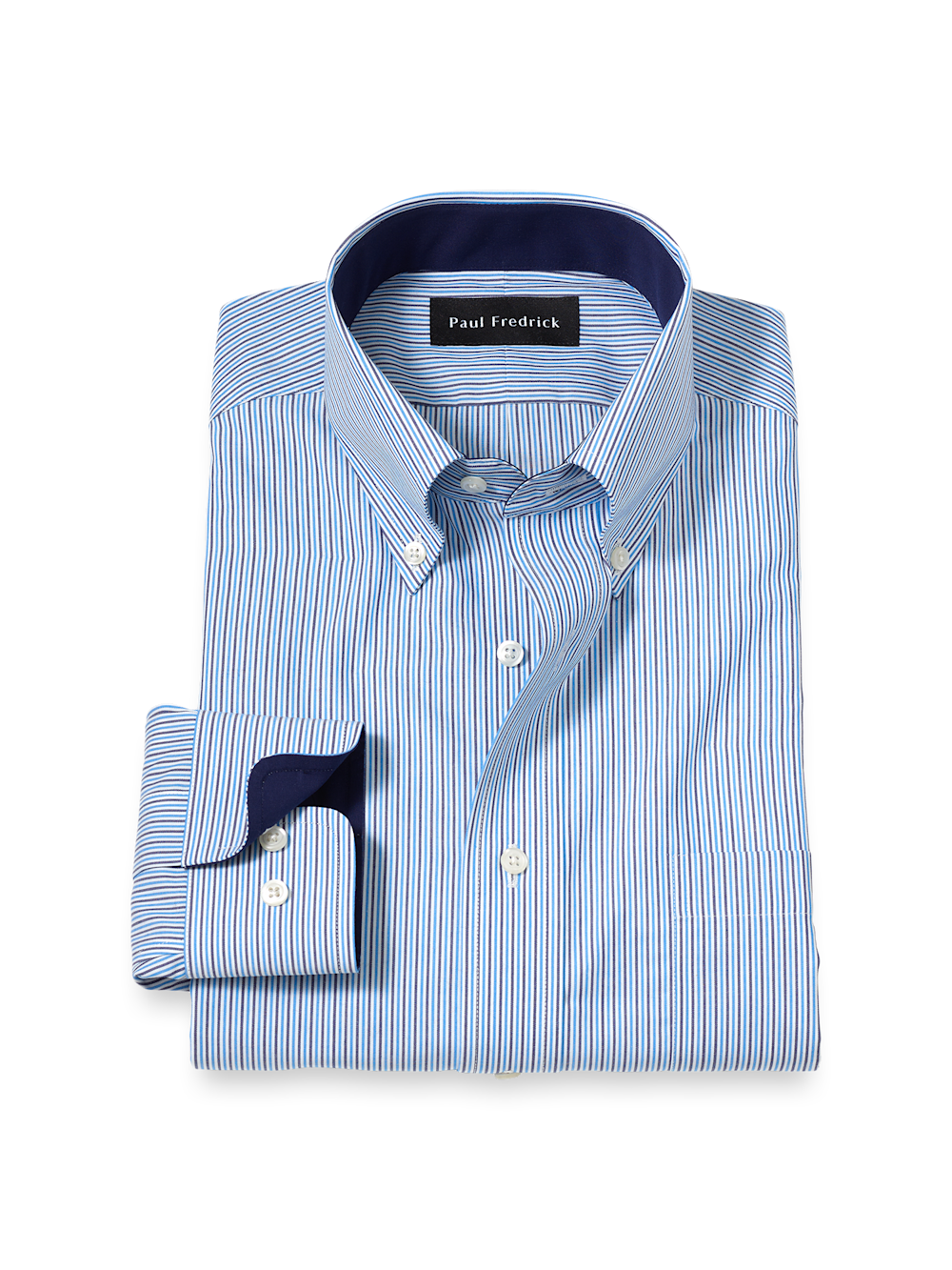 Product Image of Non-iron Cotton Stripe Dress Shirt With Contrast Trim-Blue