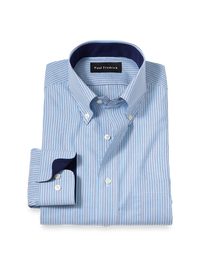 Non-Iron Cotton Stripe Dress Shirt With Contrast Trim - Blue