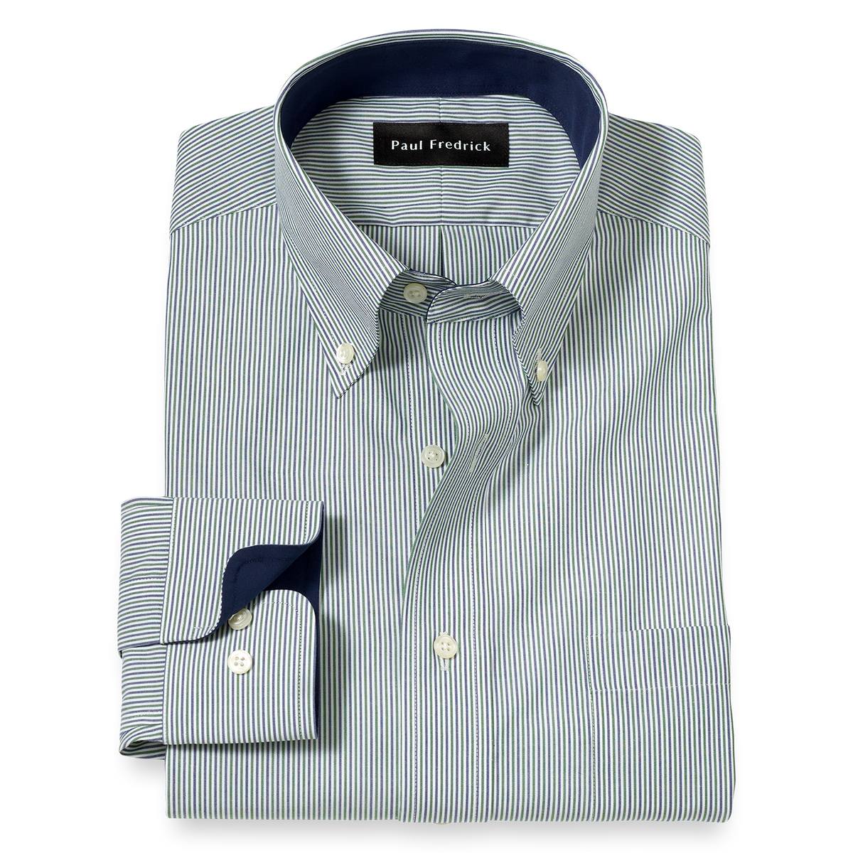 Non-Iron Cotton Stripe Dress Shirt with Contrast Trim
