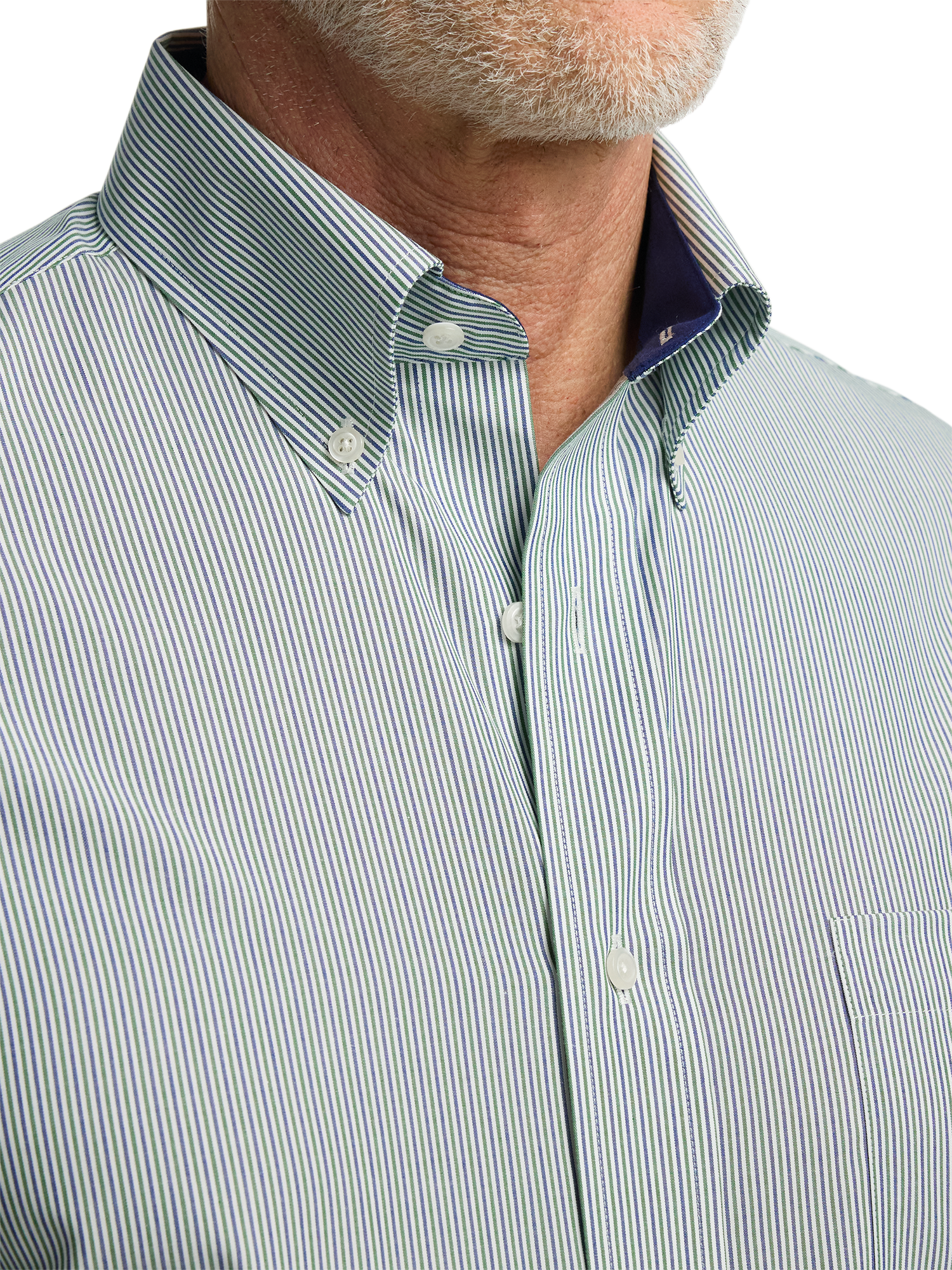 Non-Iron Cotton Stripe Dress Shirt With Contrast Trim - Green