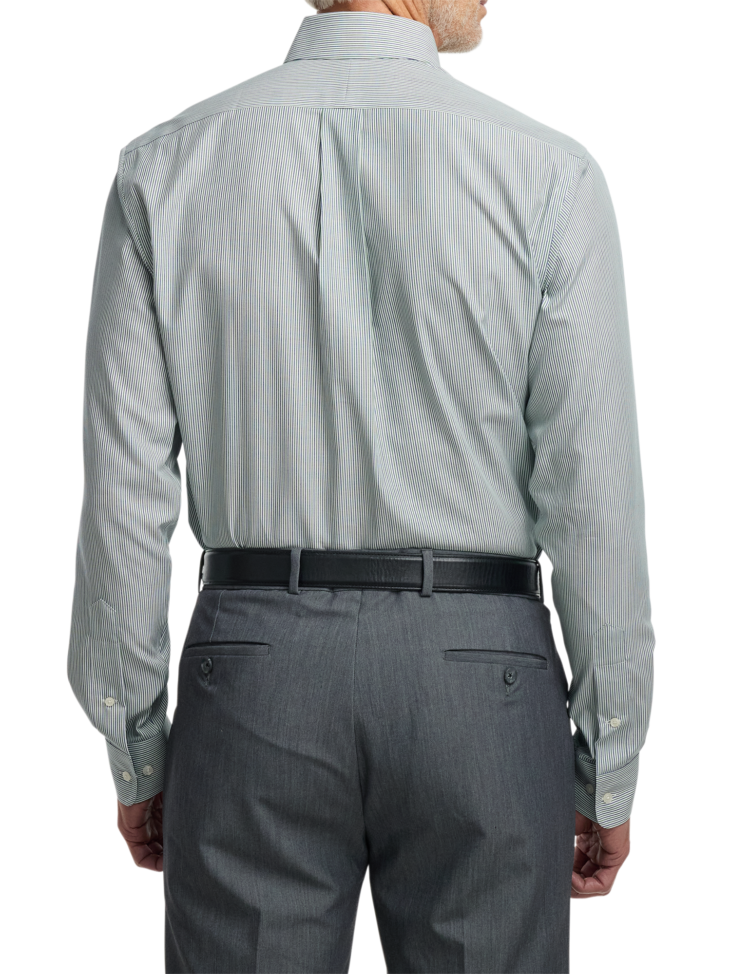 Non-Iron Cotton Stripe Dress Shirt With Contrast Trim - Green