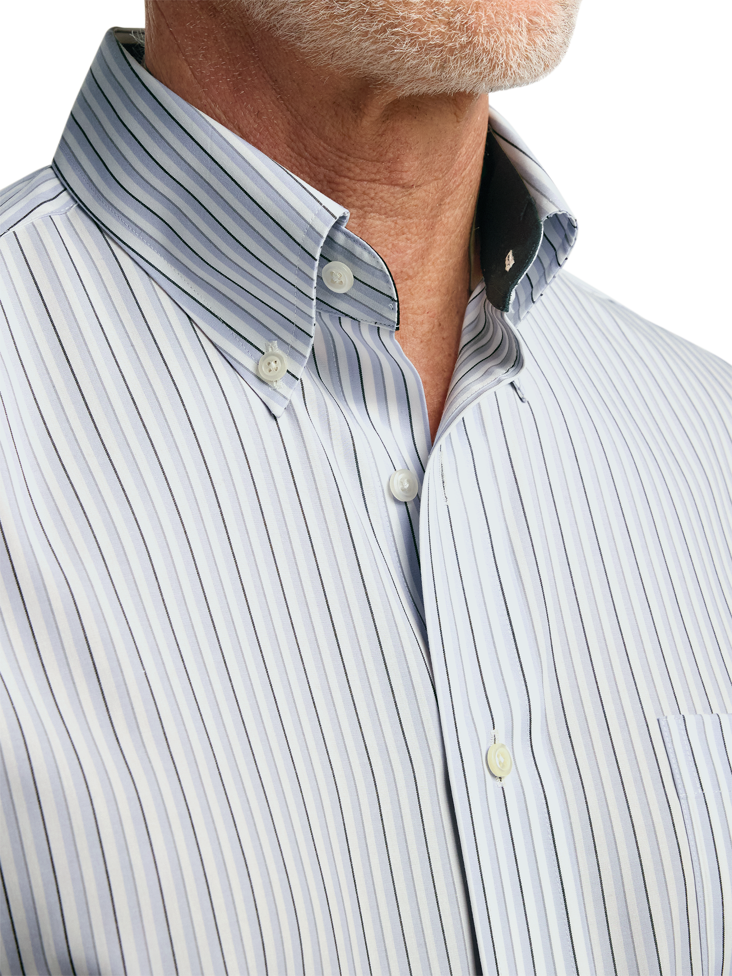 Non-Iron Cotton Stripe Dress Shirt With Contrast Trim - Grey/white