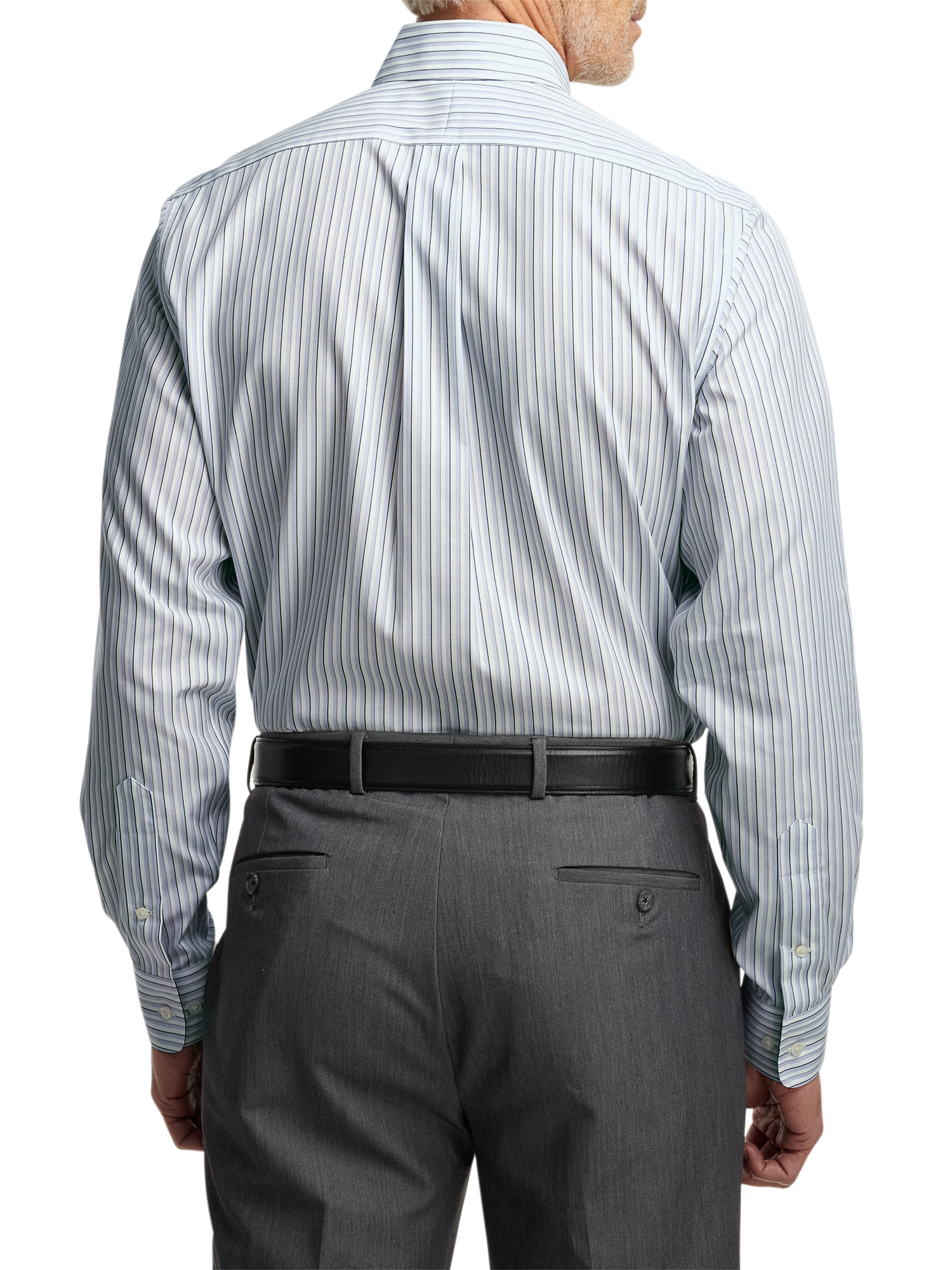 Non-Iron Cotton Stripe Dress Shirt With Contrast Trim - Grey/white