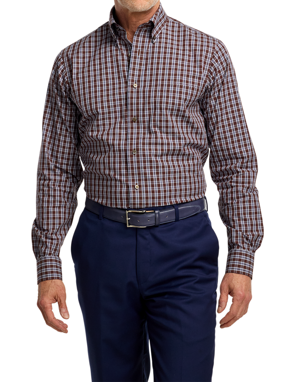 Alternate Image of Non-iron Cotton Plaid Dress Shirt With Contrast Trim-1