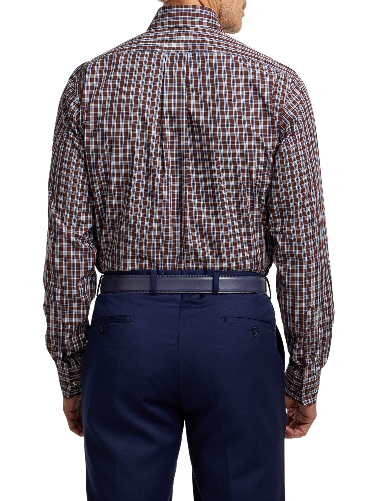 Non-Iron Cotton Plaid Dress Shirt With Contrast Trim - Brown/blue