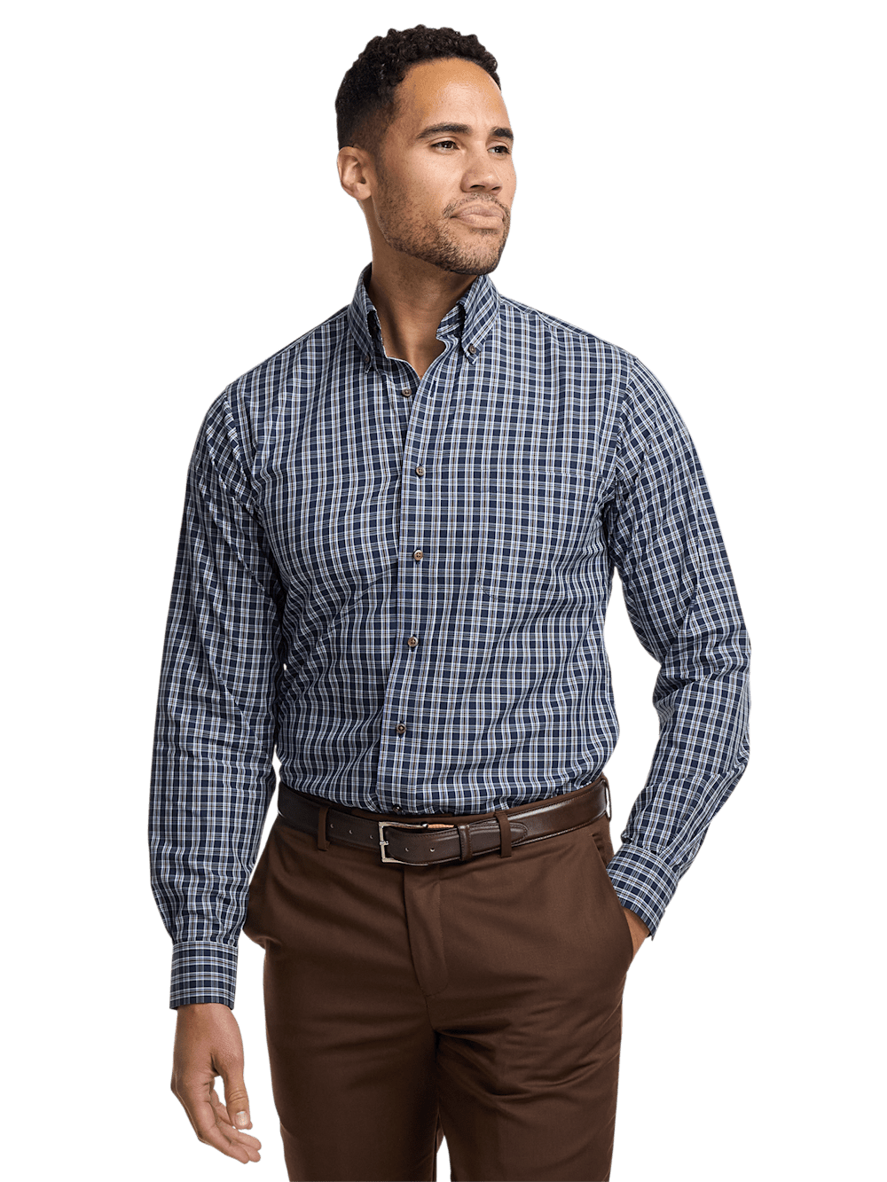 Alternate Image of Non-iron Cotton Plaid Dress Shirt With Contrast Trim-1
