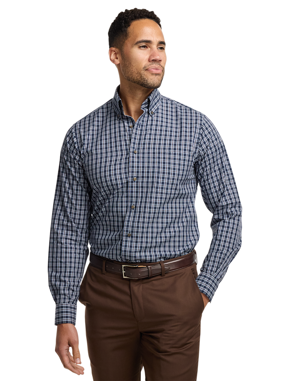 Alternate Image of Non-iron Cotton Plaid Dress Shirt With Contrast Trim-1