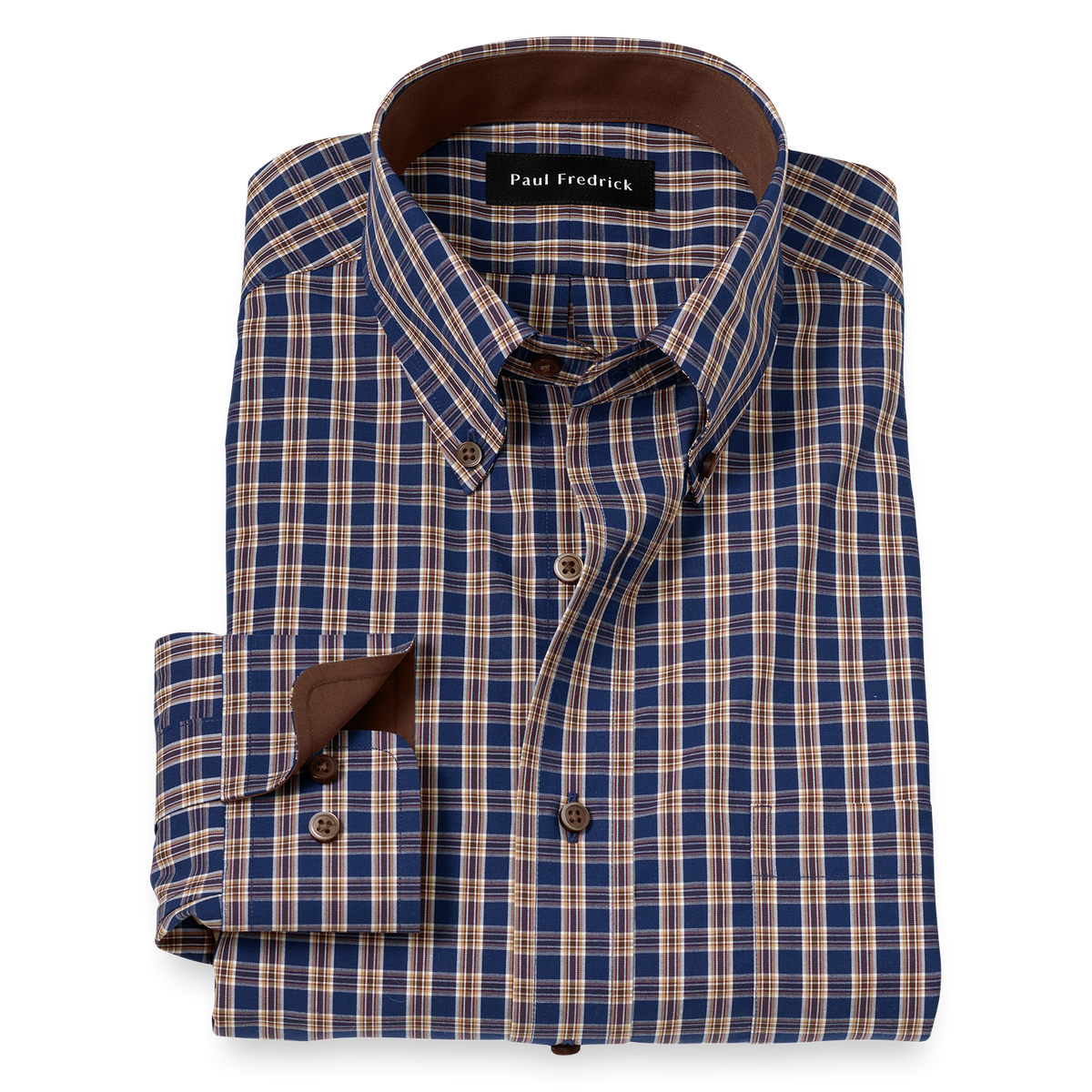 Non-Iron Cotton Plaid Dress Shirt With Contrast Trim