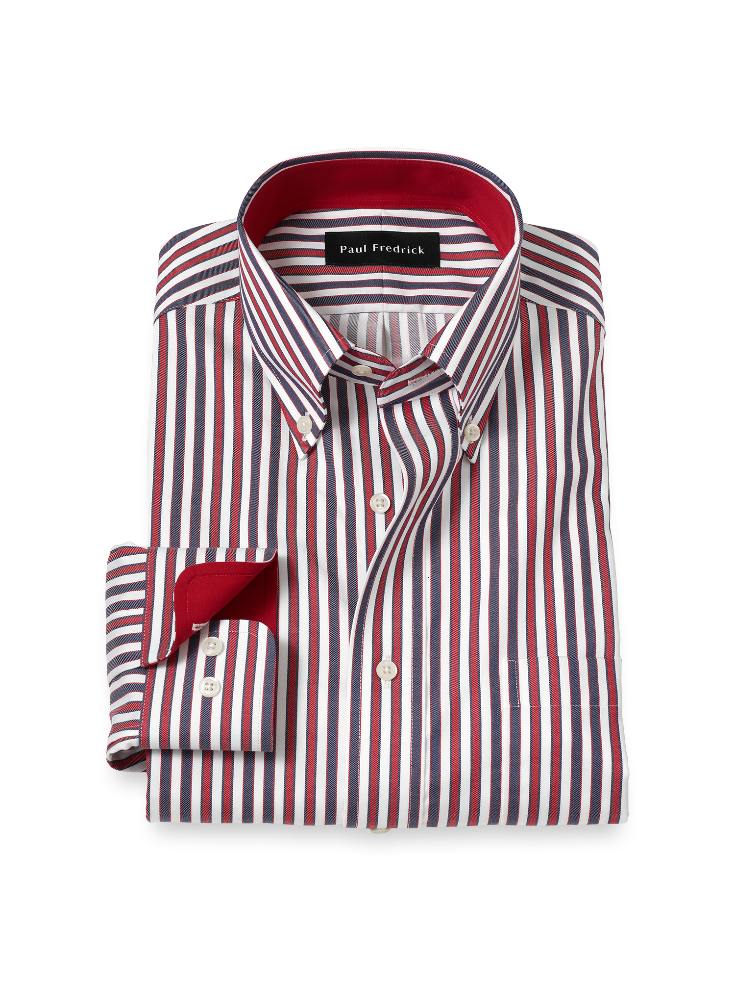 Non-Iron Cotton Stripe Dress Shirt With Contrast Trim - Navy