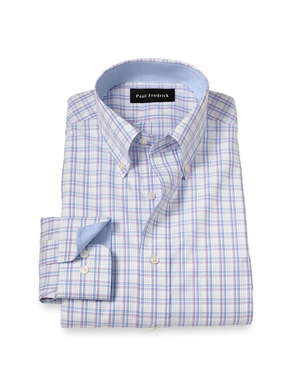Product Image of Non-iron Cotton Plaid Dress Shirt With Contrast Trim-Blue/Purple