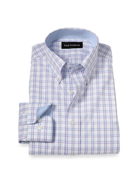 Non-Iron Cotton Plaid Dress Shirt With Contrast Trim - Blue/purple