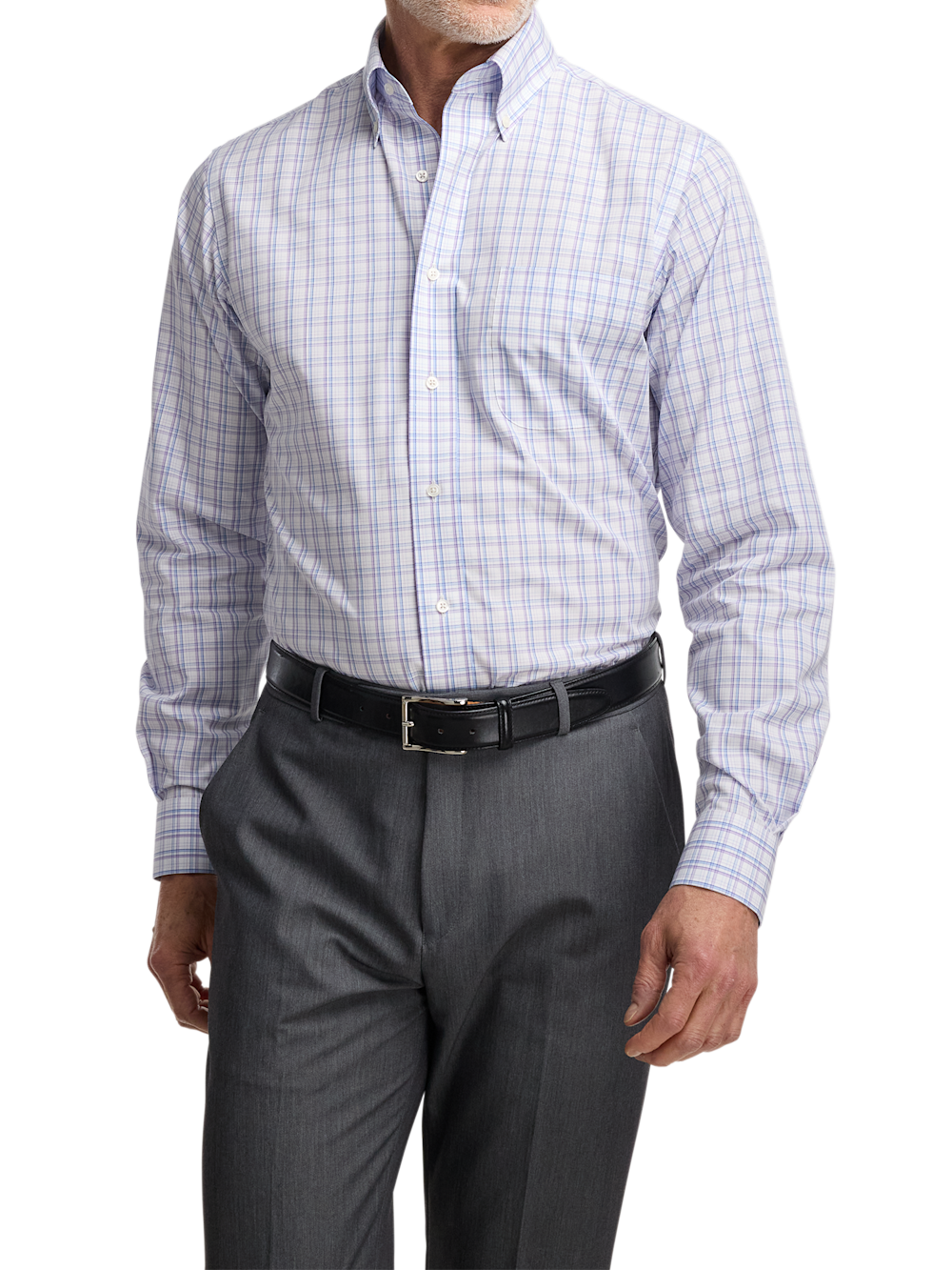 Alternate Image of Non-iron Cotton Plaid Dress Shirt With Contrast Trim-1