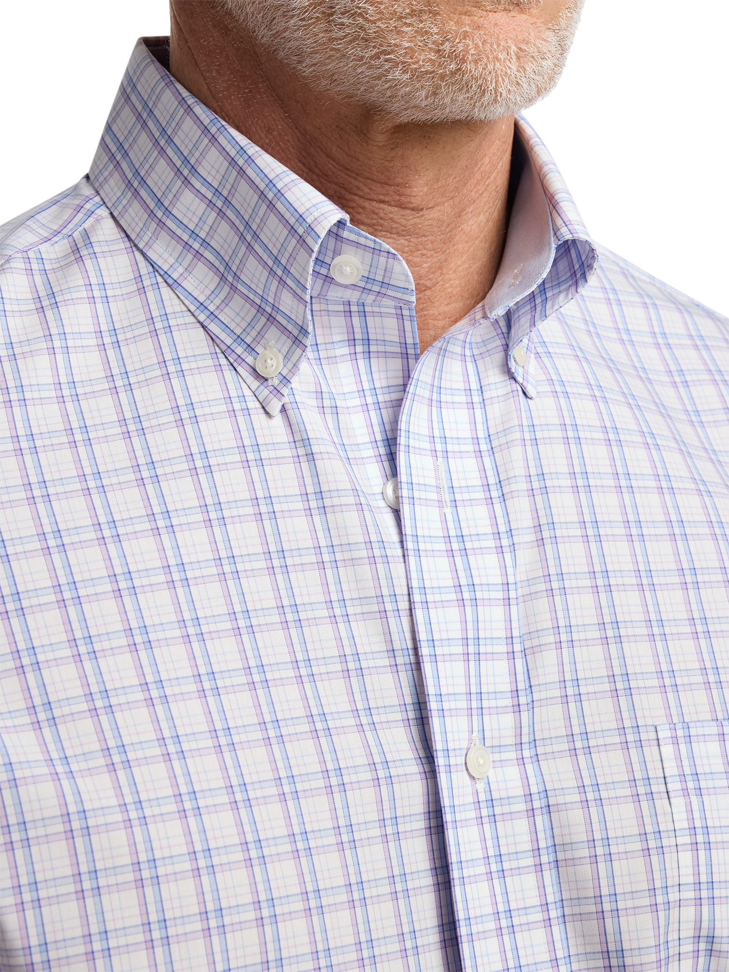 Non-Iron Cotton Plaid Dress Shirt With Contrast Trim - Blue/purple
