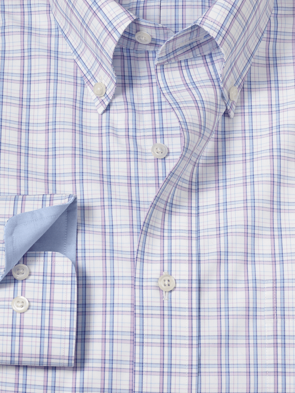 Non-Iron Cotton Plaid Dress Shirt with Contrast Trim - Blue/Purple Classic Fit / 17 / 33 Non-Iron Cotton Plaid Dress Shirt with Contrast Trim - Blue/Purple Classic Fit / 17 / 33